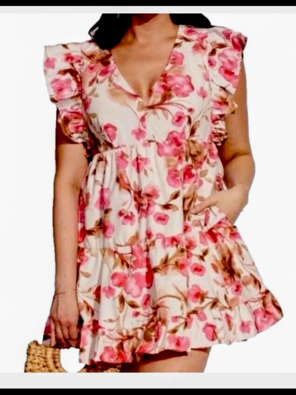 Abercrombie & Fitch Pink Floral Ruffle Mini Dress - Picture 1 of 9